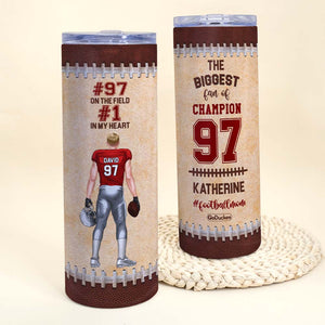 #1 American Football Player In My Heart, Personalized 20oz Skinny Tumbler - Tumbler Cup - GoDuckee