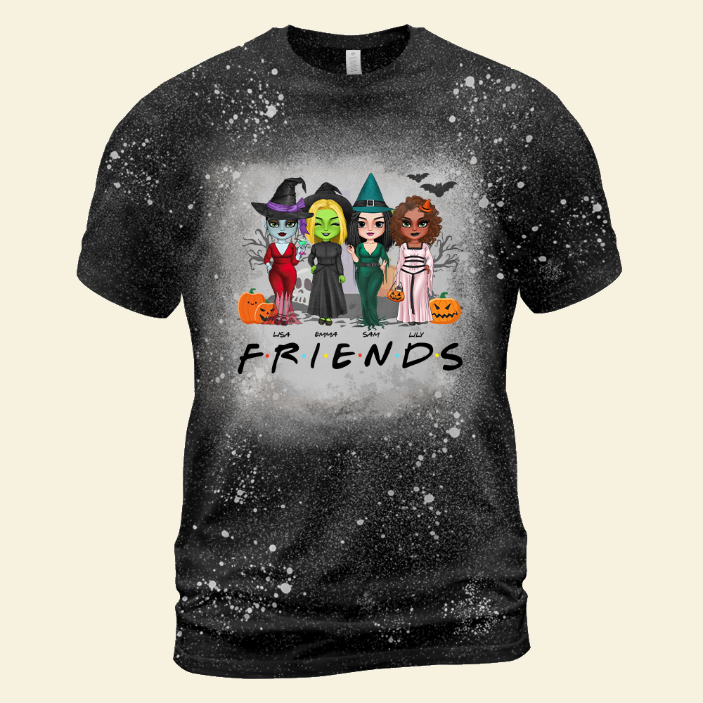 Personalized Witch Friends Bleached T-shirt, Halloween Gift For Friends - Shirts - GoDuckee
