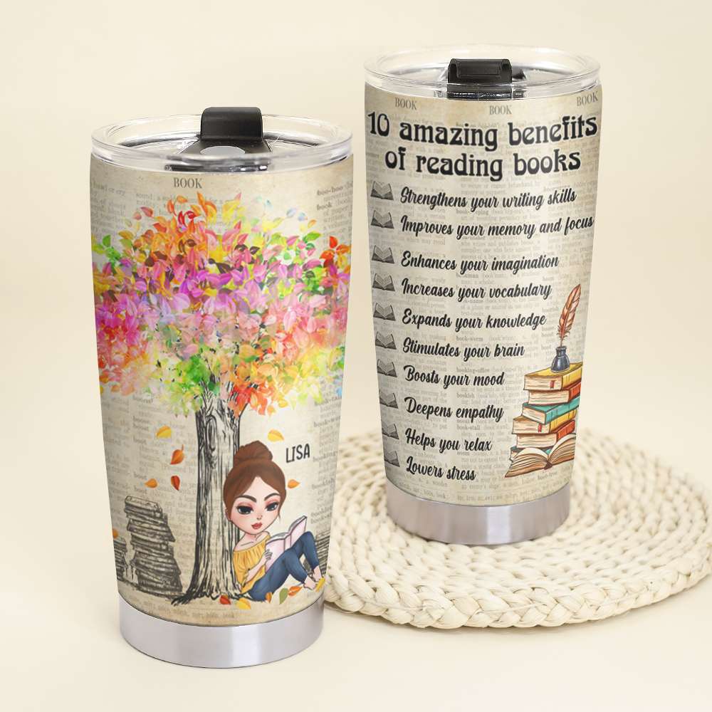 Personalized Reading Girl Tumbler - 10 Amazing Benefits Of Reading Books - Tumbler Cup - GoDuckee