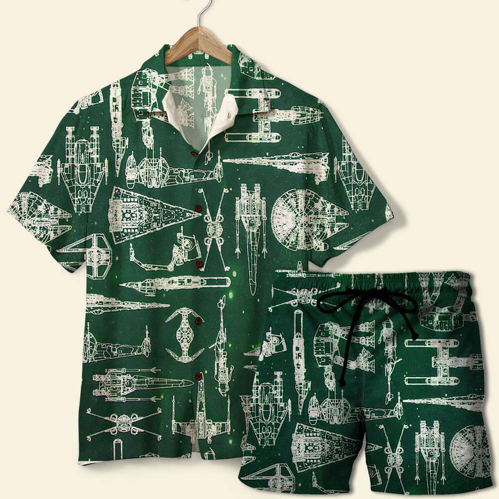 Hawaiian Shirt & Men's Beach Shorts - Spaceship Pattern - Hawaiian Shirts - GoDuckee