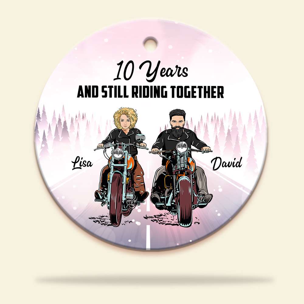 Biker Couple 10 Years And Still Riding Together - Ornament - GoDuckee