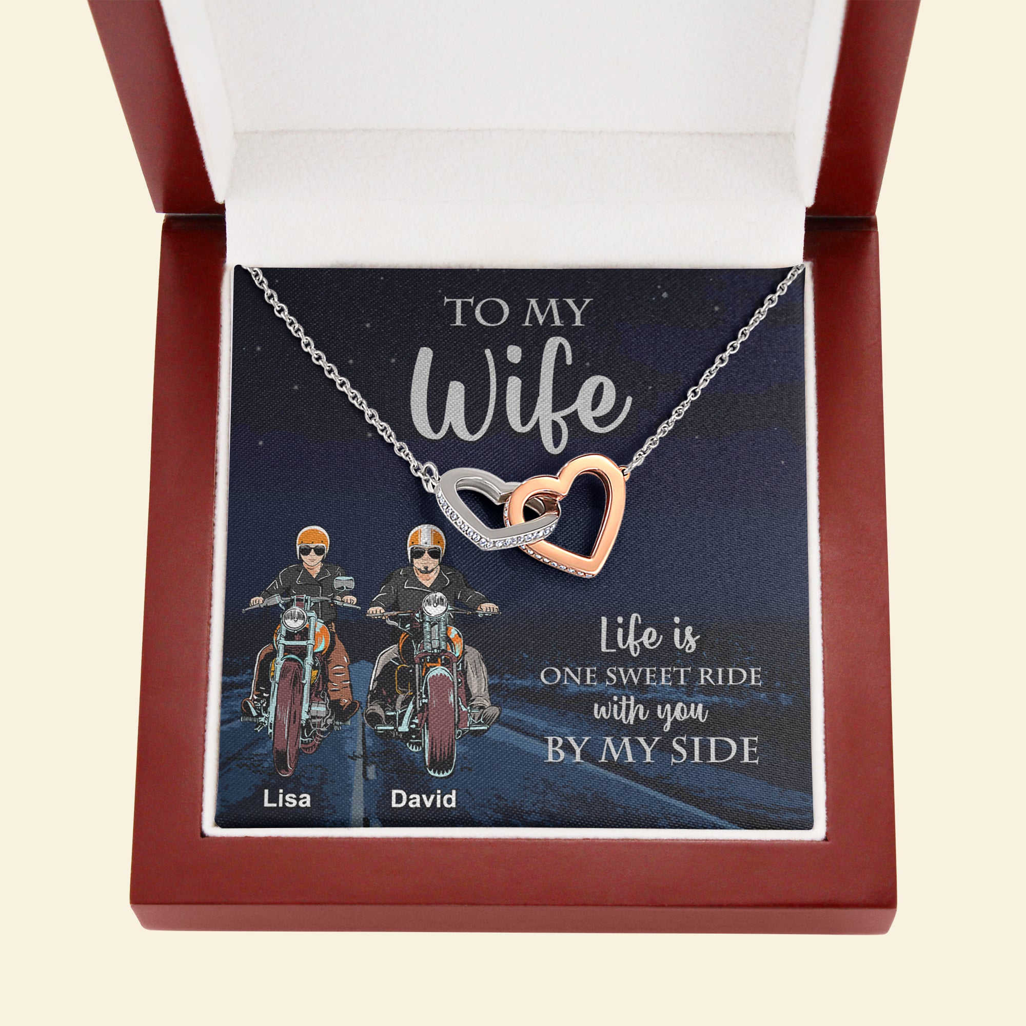 Biker Couple Life is One Sweet Ride With You By My Side Personalized Interlocking Hearts Necklace - Jewelry - GoDuckee