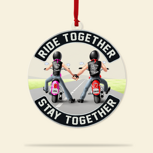 Biker Couple Ride Together Stay Together, Personalized Acrylic Ornament - Ornament - GoDuckee