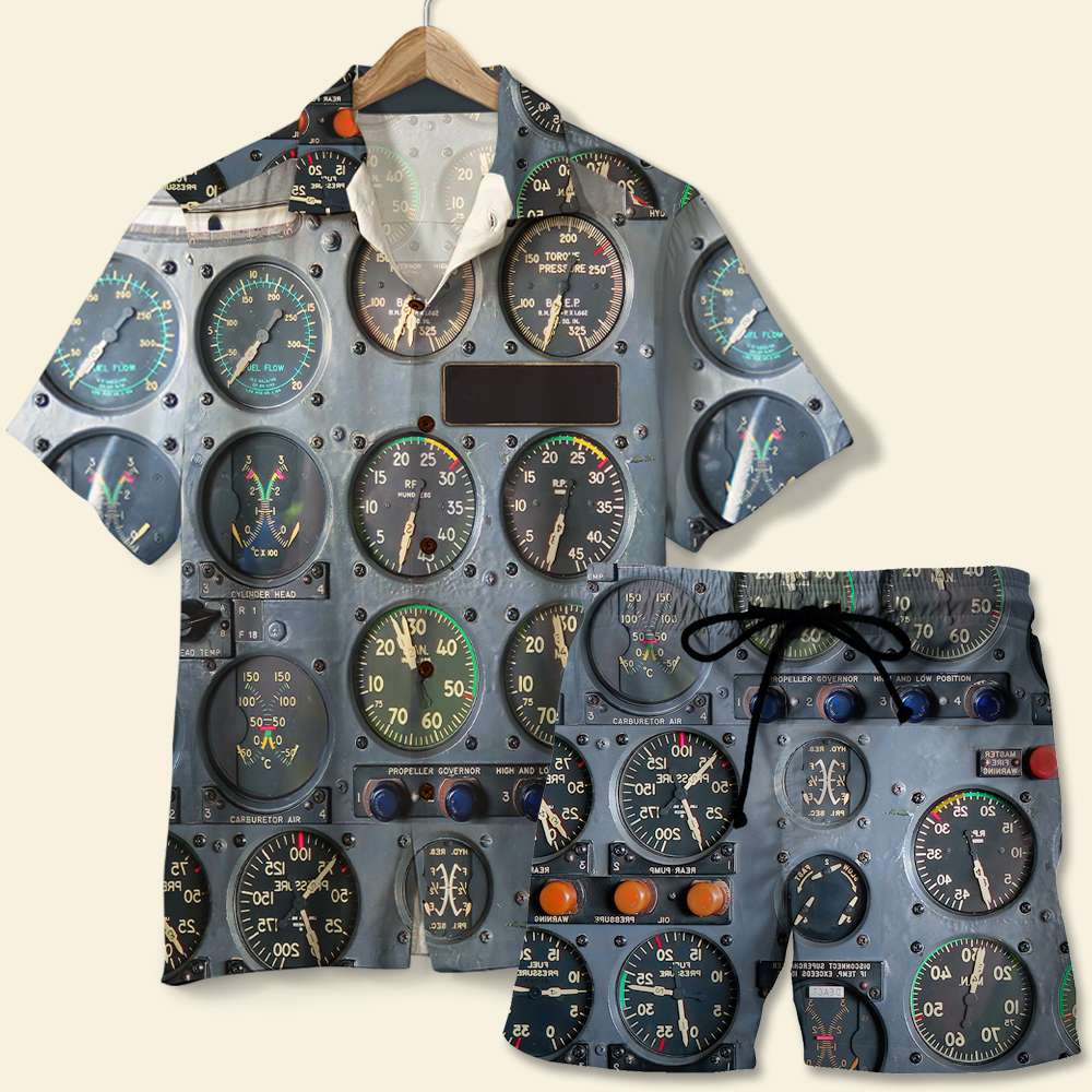 Personalized Pilot Hawaiian Shirt and Men Beach Shorts Flight Instruments Panel - Hawaiian Shirts - GoDuckee