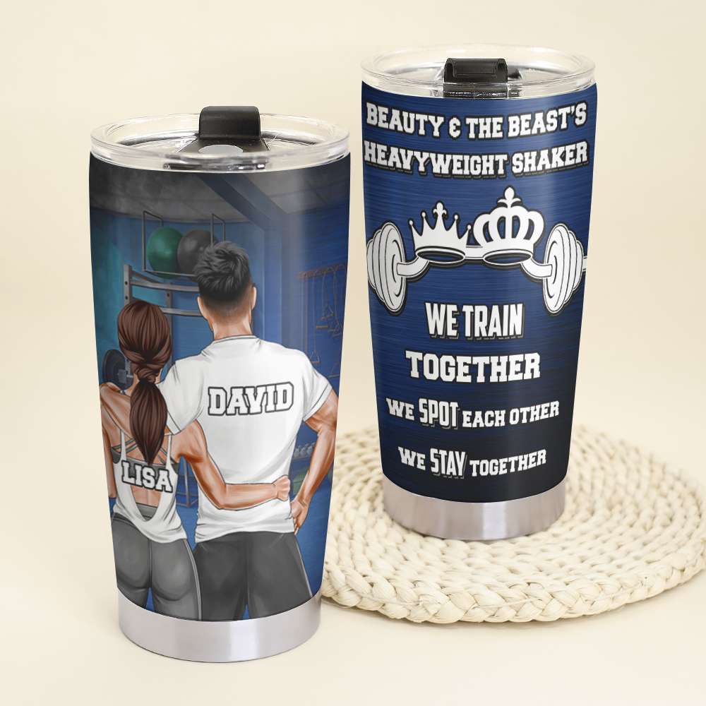 Personalized Gym Couple Tumbler - We Train Together We Spot Together We Stay Together - Tumbler Cup - GoDuckee