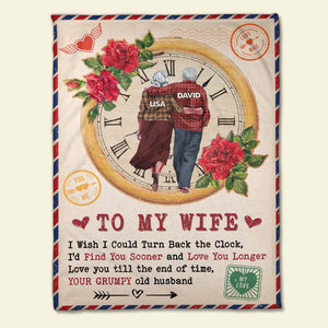 Old Couple Wish I Could Turn Back The Clock, Personalized Blanket - Blanket - GoDuckee