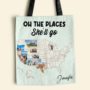 Personalized Tote Bag Oh The Place She'll Go Travel Map - Tote Bag - GoDuckee
