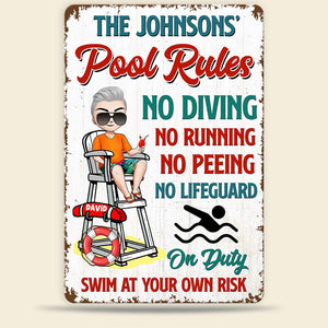 Pool Rules Swim At Your Own Risk Personalized Pool Metal Sign - Metal Wall Art - GoDuckee