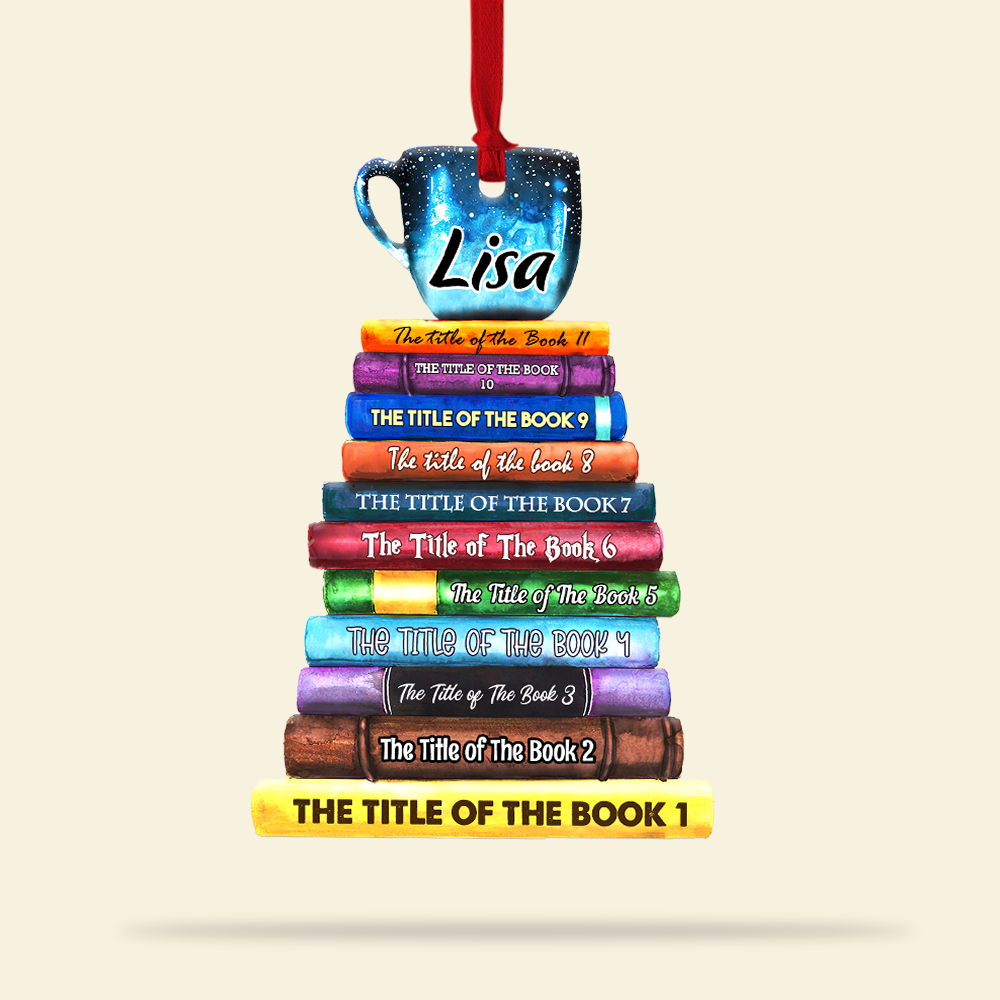 Book Bookstack With Custom Title, Personalized Acrylic Ornament - Ornament - GoDuckee