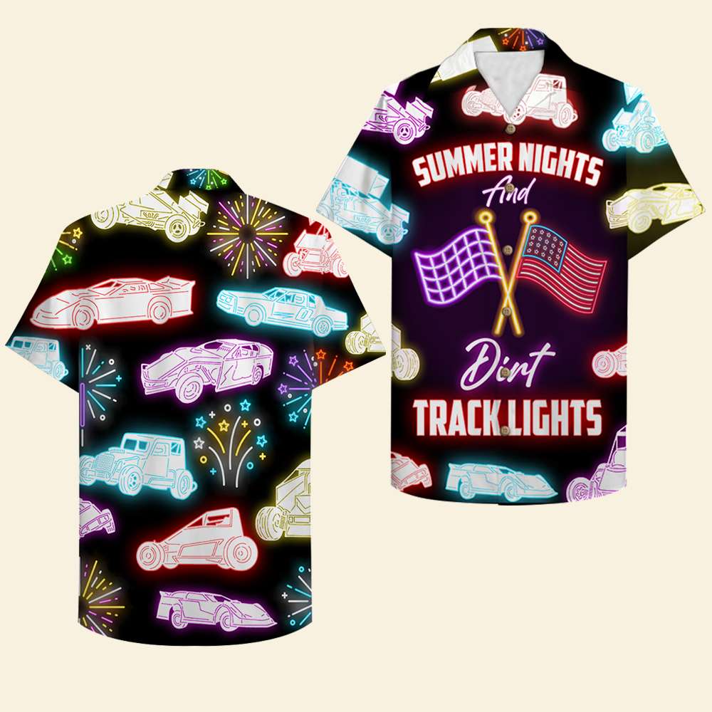 Personalized Dirt Track Racing Hawaiian Shirt - Summer Nights And Dirt Track Lights - Dirt Track Car Pattern - Hawaiian Shirts - GoDuckee