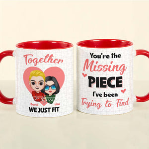 Together We Just Fit - You Are My Missing Piece, Personalized Couple Puzzle Accent Mug - Coffee Mug - GoDuckee