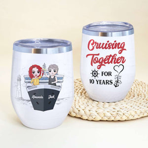 Personalized Cruising Couple Wine Tumbler - Cruising Together For 10 Years - Wine Tumbler - GoDuckee