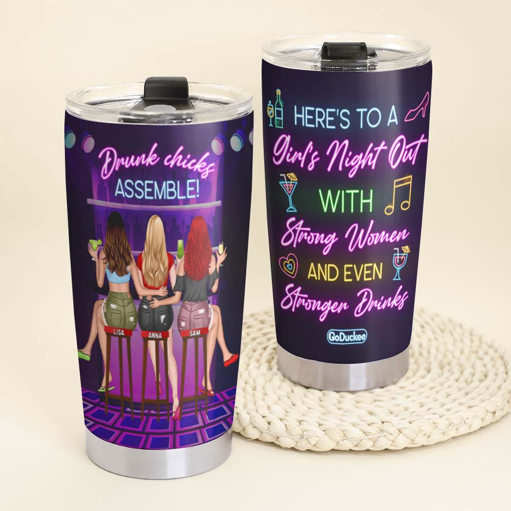 Personalized Drinking Besties Tumbler, Drunk Chicks Assemble Night Out - Tumbler Cup - GoDuckee