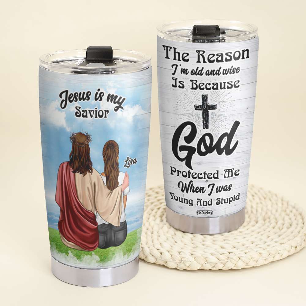 Jesus Is My Savior Personalized Jesus Tumbler Cup Girl Sitting With Jesus - Tumbler Cup - GoDuckee