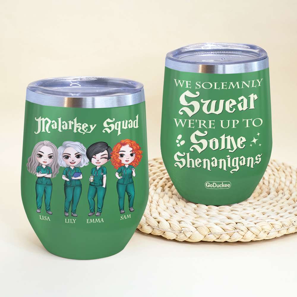 Personalized Nurse Besties Wine Tumbler - We Solemnly Swear We're Up To Some Shenaigans - Wine Tumbler - GoDuckee
