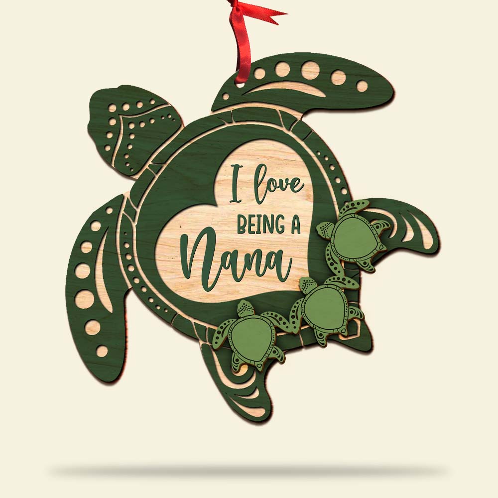 Nana Turtles Carrying Kids, Personalized Grandparent Wood Ornament - Ornament - GoDuckee