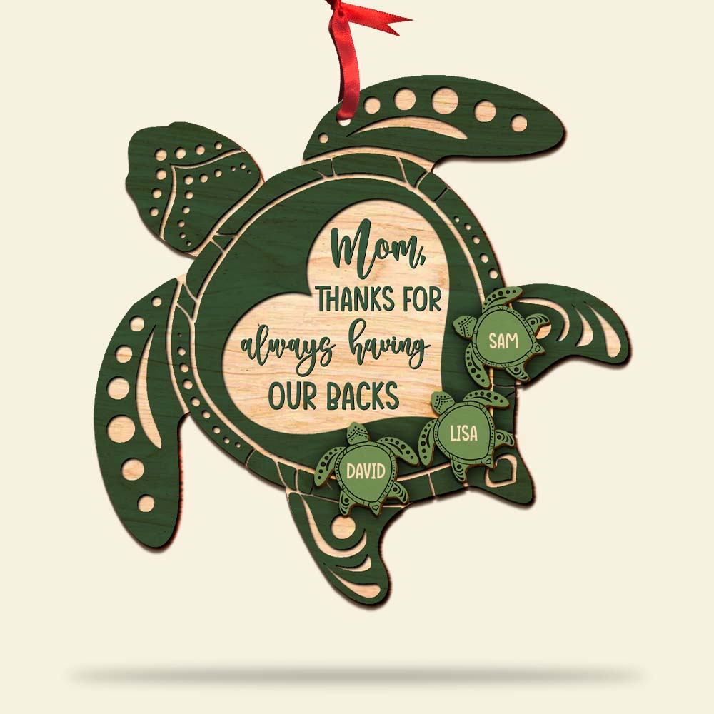 Mom Thanks For Always Having Our Backs Personalized Turtle Mom Ornament, Christmas Tree Decor - Ornament - GoDuckee