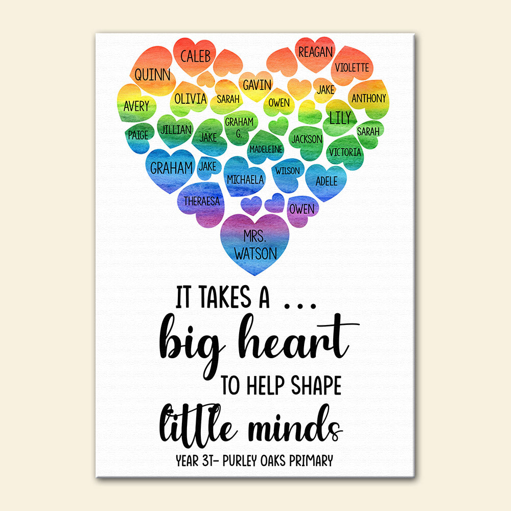 A Big Heart To Help Shape Little Minds - Custom Teacher's Little Heart Digital File - Colorful Heart - Poster & Canvas - GoDuckee