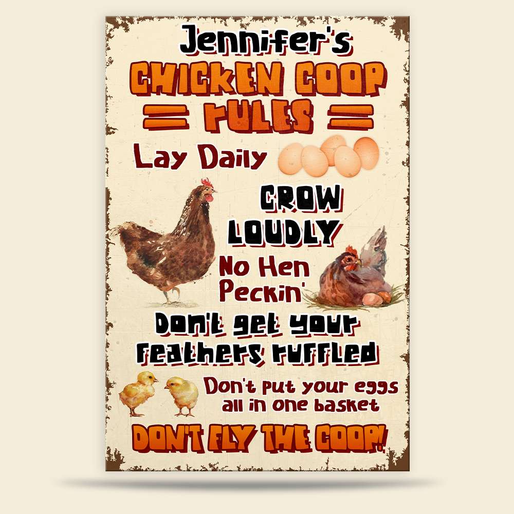 Chicken Coop Rules Personalized Country Farming Metal Sign - Metal Wall Art - GoDuckee