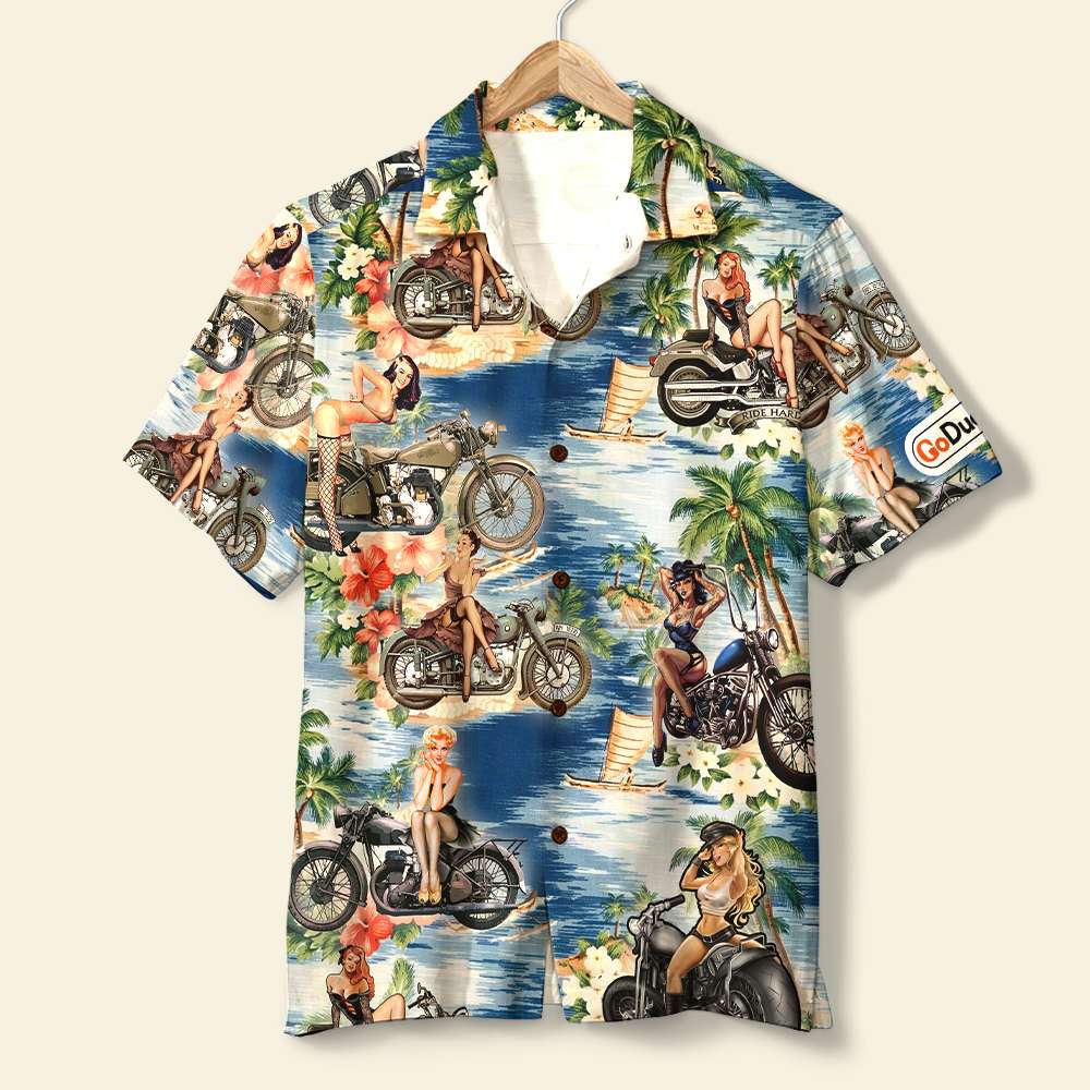 Pin Up Girl Biker Hawaiian Shirt, Gift For Biker - Hawaiian Shirts - GoDuckee