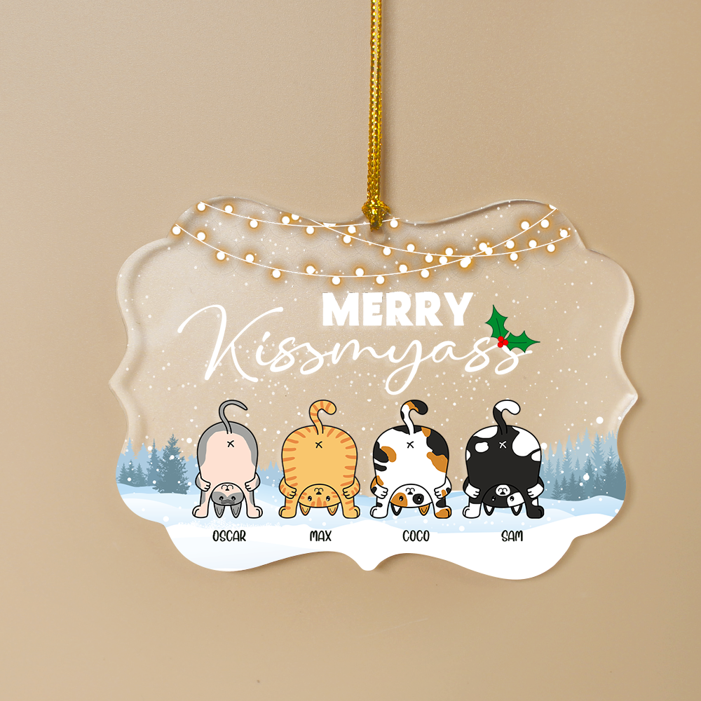 Merry Kissmyass Personalized Christmas Cat Ornament, Gift For Cat Lovers - Ornament - GoDuckee