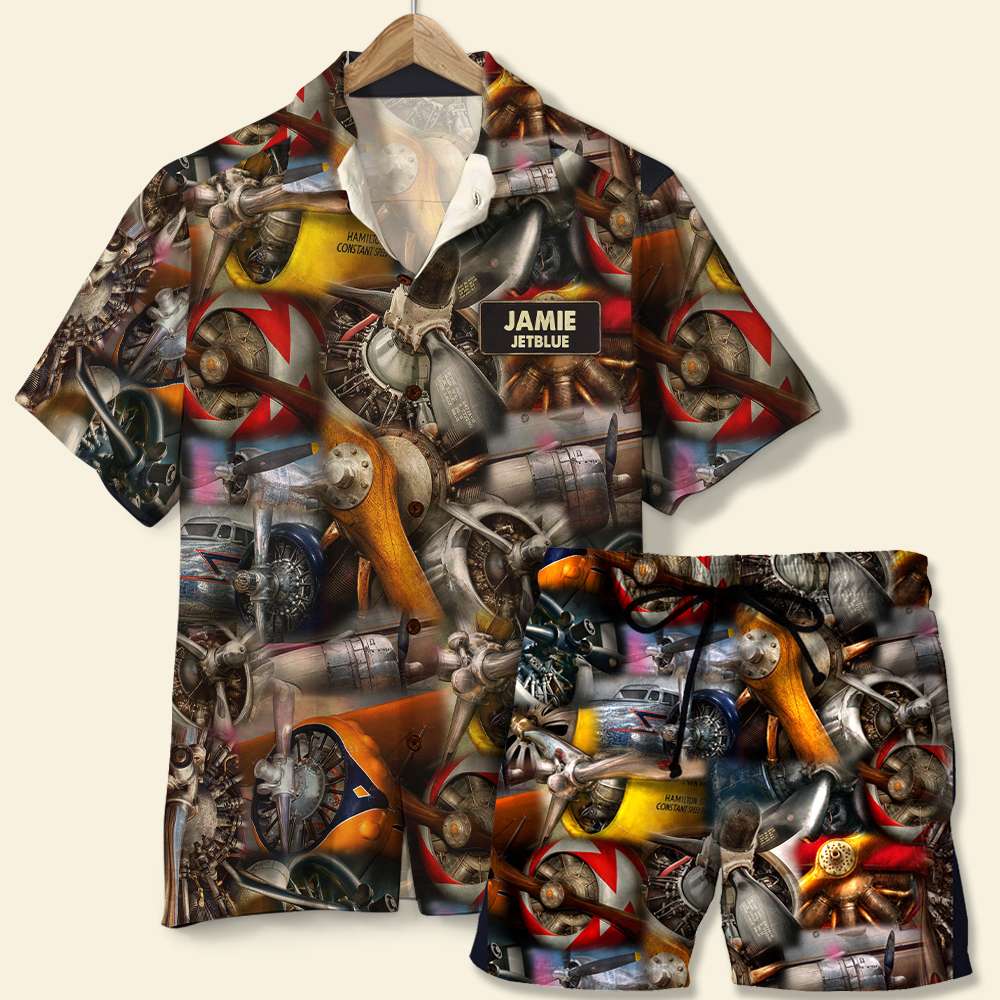 Personalized Pilot Hawaiian Shirt and Men Beach Shorts Pilot Propeller - Hawaiian Shirts - GoDuckee