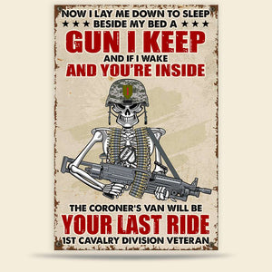 Personalized Veteran Metal Sign Skeleton I Lay Me Down To Sleep Beside My Bed - Metal Wall Art - GoDuckee