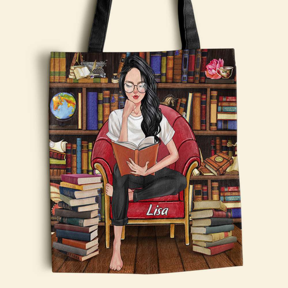 Personalized Reading Girl Tote Bag - Chilling Reading Time In Library - Tote Bag - GoDuckee