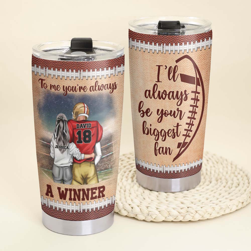 I'll Always Be Your Biggest Fan Personalized Football Couple, Gift For Couple - Tumbler Cup - GoDuckee