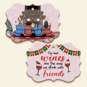 Drink With Friends - Personalized Sister Friends Ornament - Christmas Gift For Soul Sister - Ugly Christmas Sweater Girls - Ornament - GoDuckee