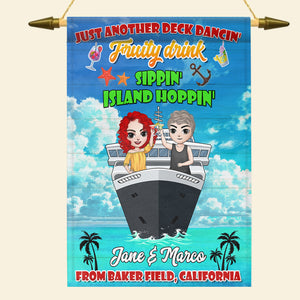 Personalized Cruising Flag Friends Drinking On Boat Just Another Deck Dancing - Flag - GoDuckee