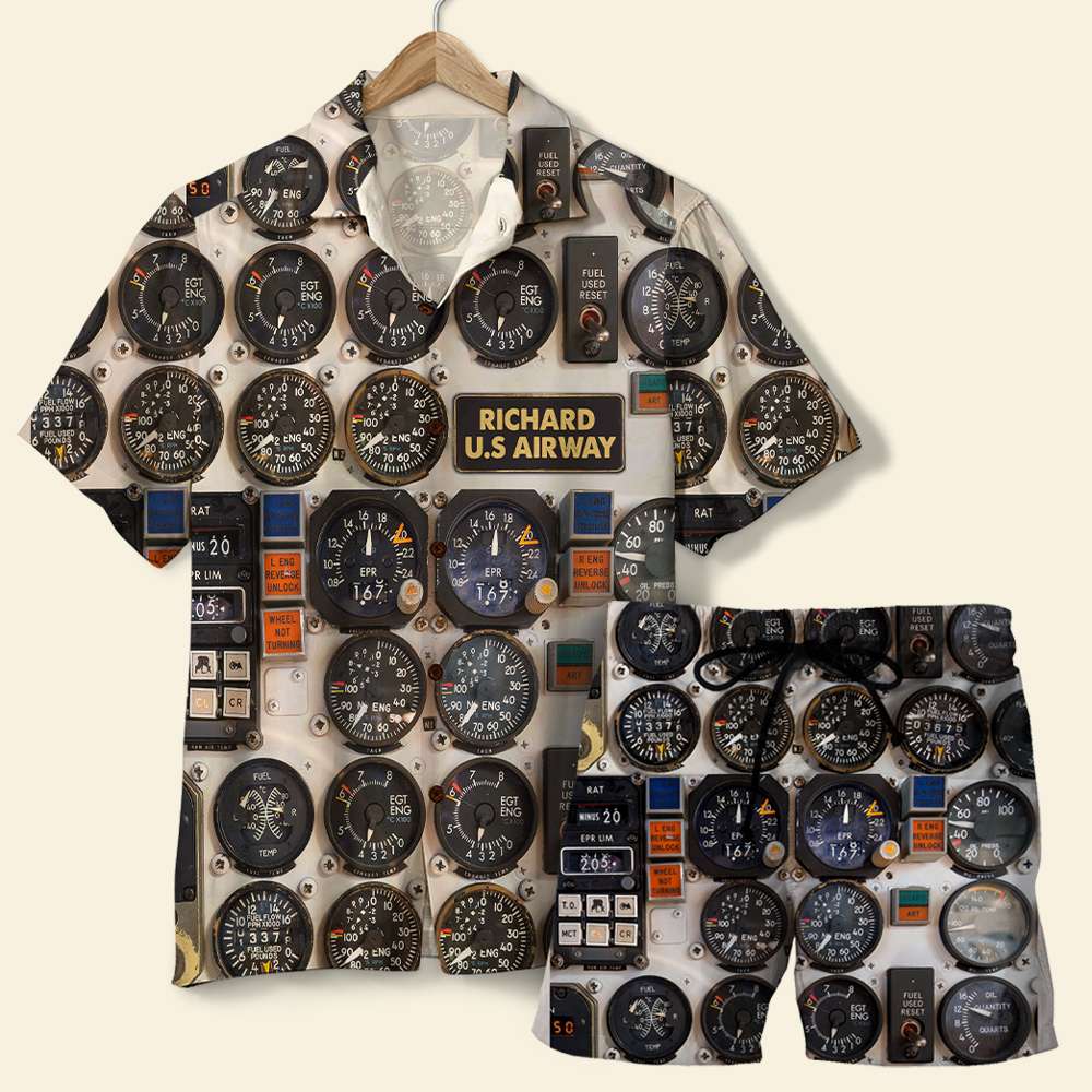 Personalized Pilot Hawaiian Shirt and Men Beach Shorts Aircraft Cockpit - Hawaiian Shirts - GoDuckee