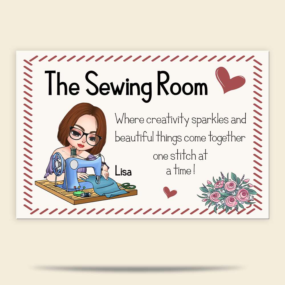 The Sewing Room Creativity Spark Personalized Sewing Metal Sign - Metal Wall Art - GoDuckee