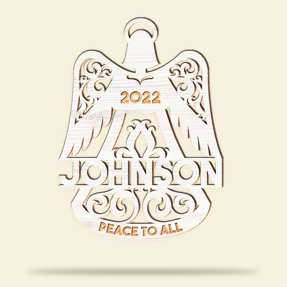 Personalized Memorial Wood Ornament - Angel Wings Bell Shape, Peace To All - Ornament - GoDuckee
