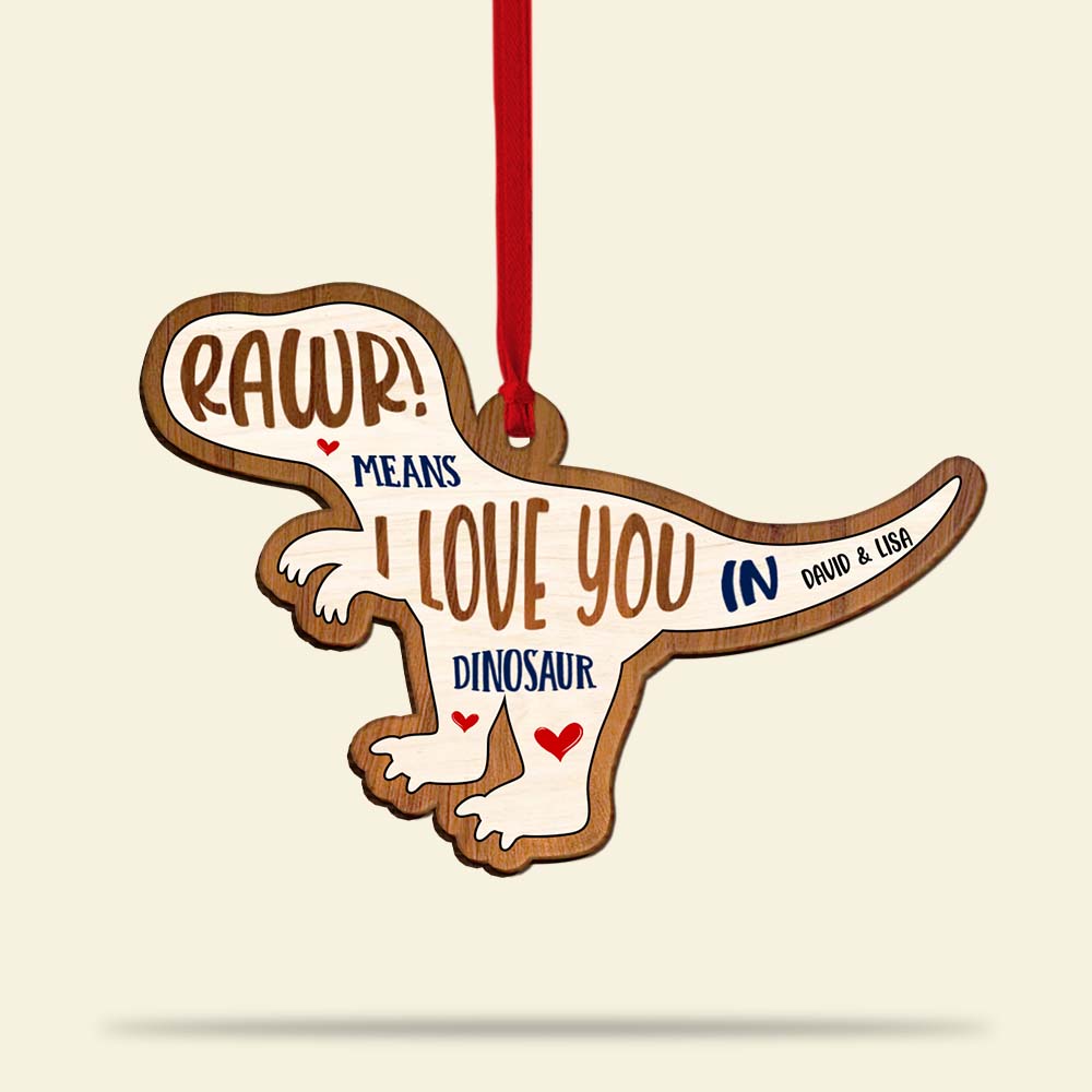 Dinosaur Love- Rawr Means I Love You Personalized Custom Shape Wood Ornament, Christmas Gift - Ornament - GoDuckee