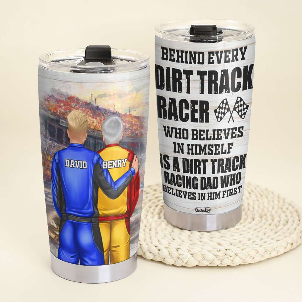 Personalized Racing Father and Son Tumbler - Working on and racing car -  GoDuckee