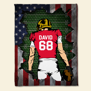 American Football Player Blanket With Classic Metal American Flag Design, Personalized Gift - Blanket - GoDuckee
