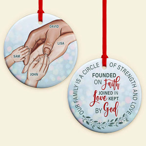 Family Founded On Faith, Personalized Ceramic Round Ornament - Ornament - GoDuckee