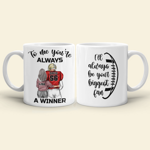 Football Couple I'll Always Be Your Biggest Fan, Personalized Gift White Mug - Coffee Mug - GoDuckee