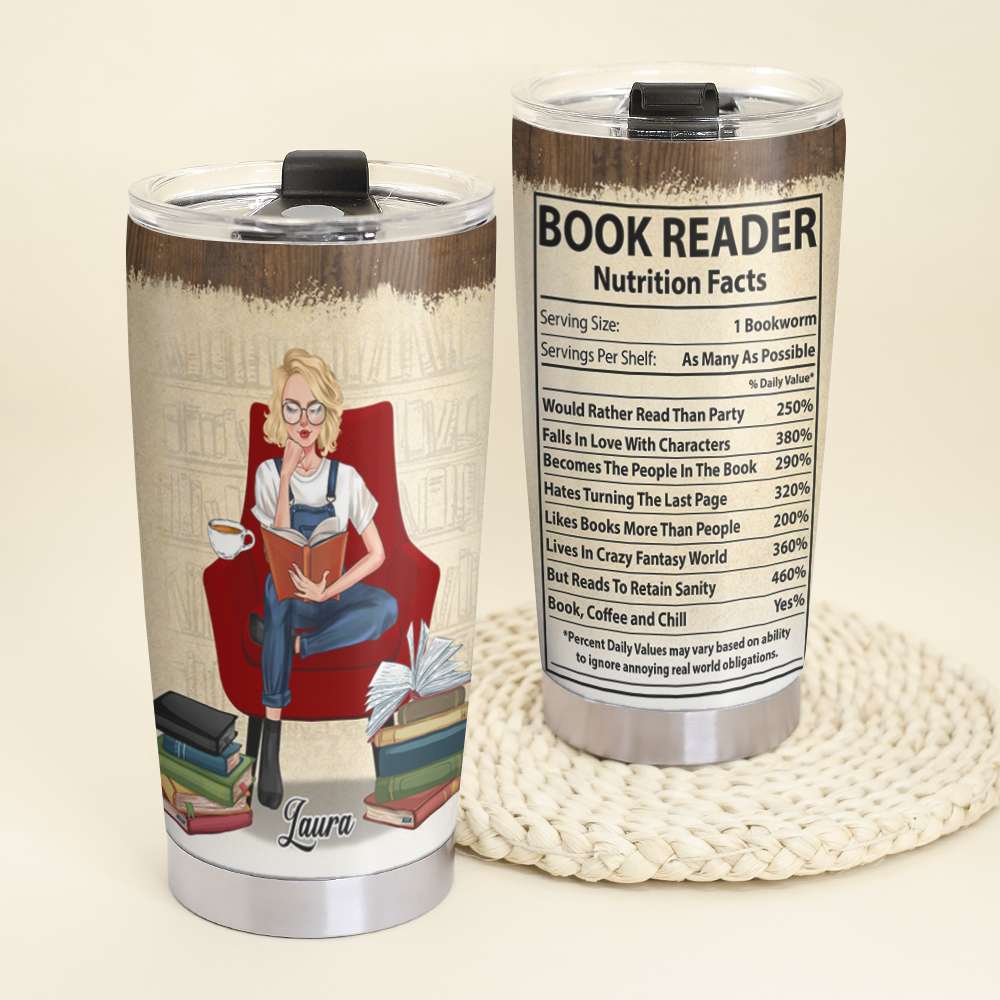 Personalized Reading Girl Tumbler - Reader Nutrition Facts - Tumbler Cup - GoDuckee