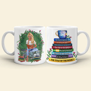 Custom Book Titles - Personalized Book and Coffee Mug - A Sitting Girl Reads Book 3HUHI180122 - Coffee Mug - GoDuckee