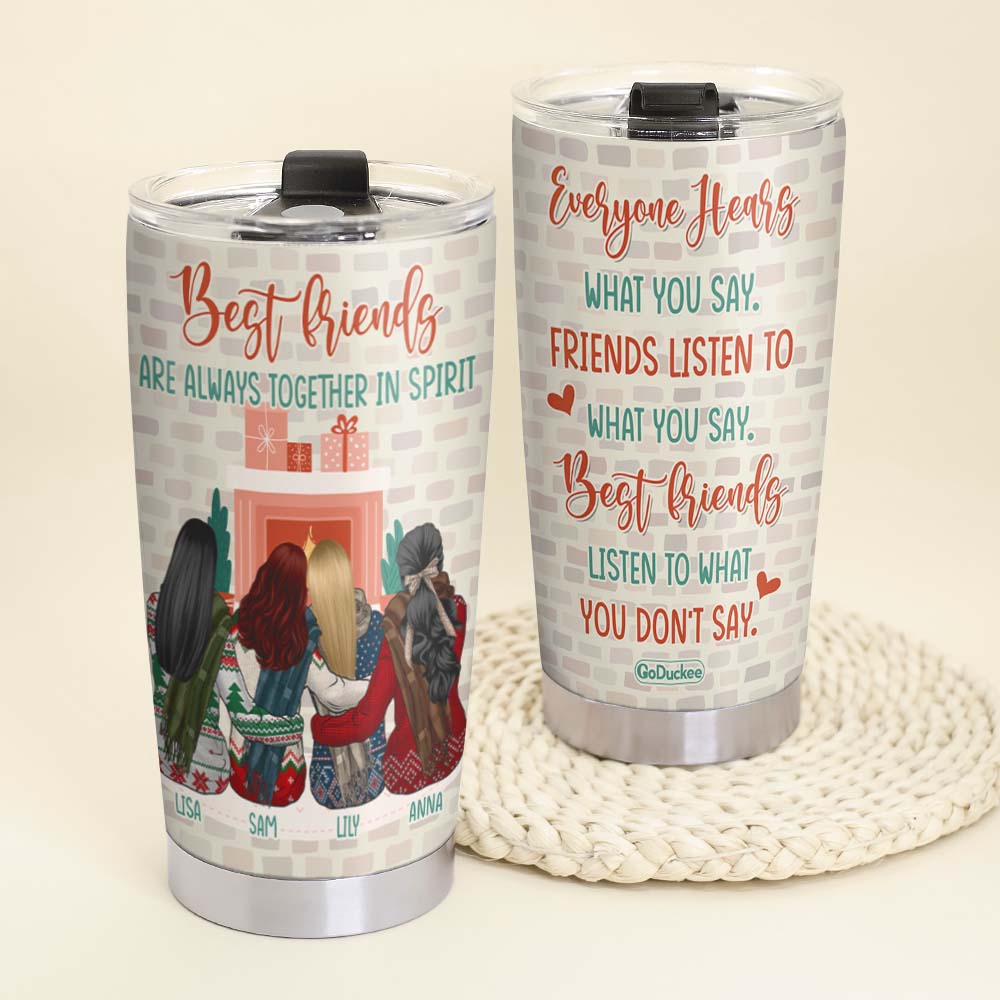 Best Friends Are Always Together In Spirit, Besties Autumn Winter Personalized Tumbler - Tumbler Cup - GoDuckee