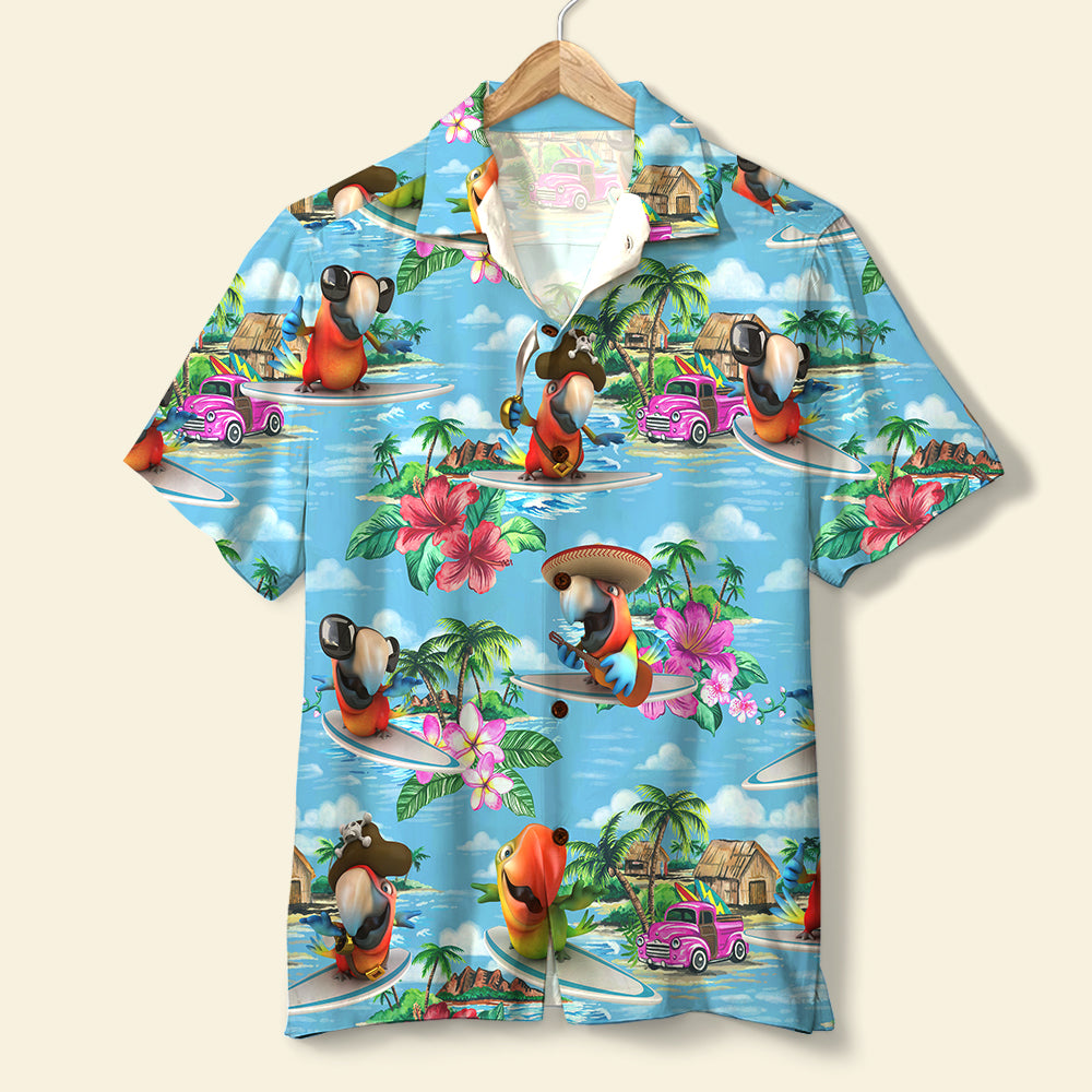 Surfing Parrot Hawaiian Shirt - Tropical Island Scenes - Hawaiian Shirts - GoDuckee