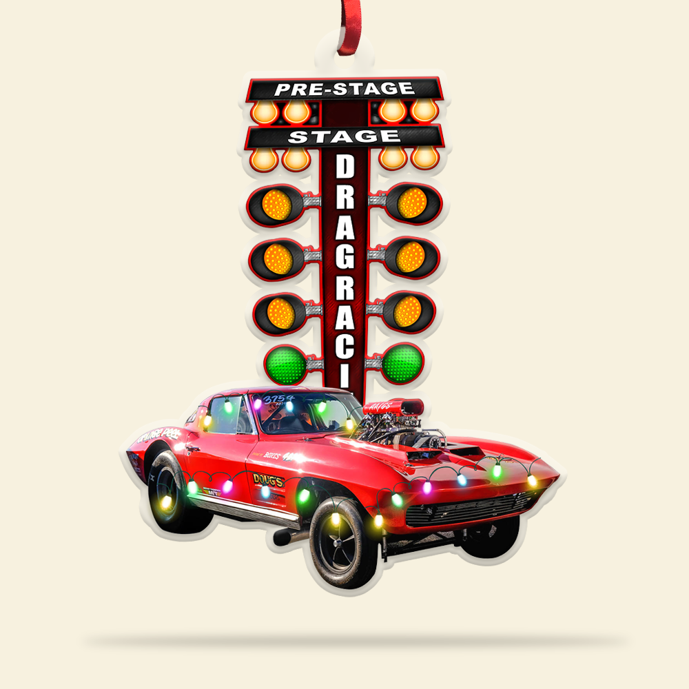 Personalized Drag Racing Light Ornament - Upload Car Image, Drag Racing Christmas Decor - Ornament - GoDuckee