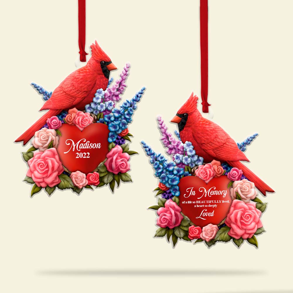 Personalized Cardinal Memorial Ornament, In Memory of A Life so Beautifully Lived - Ornament - GoDuckee