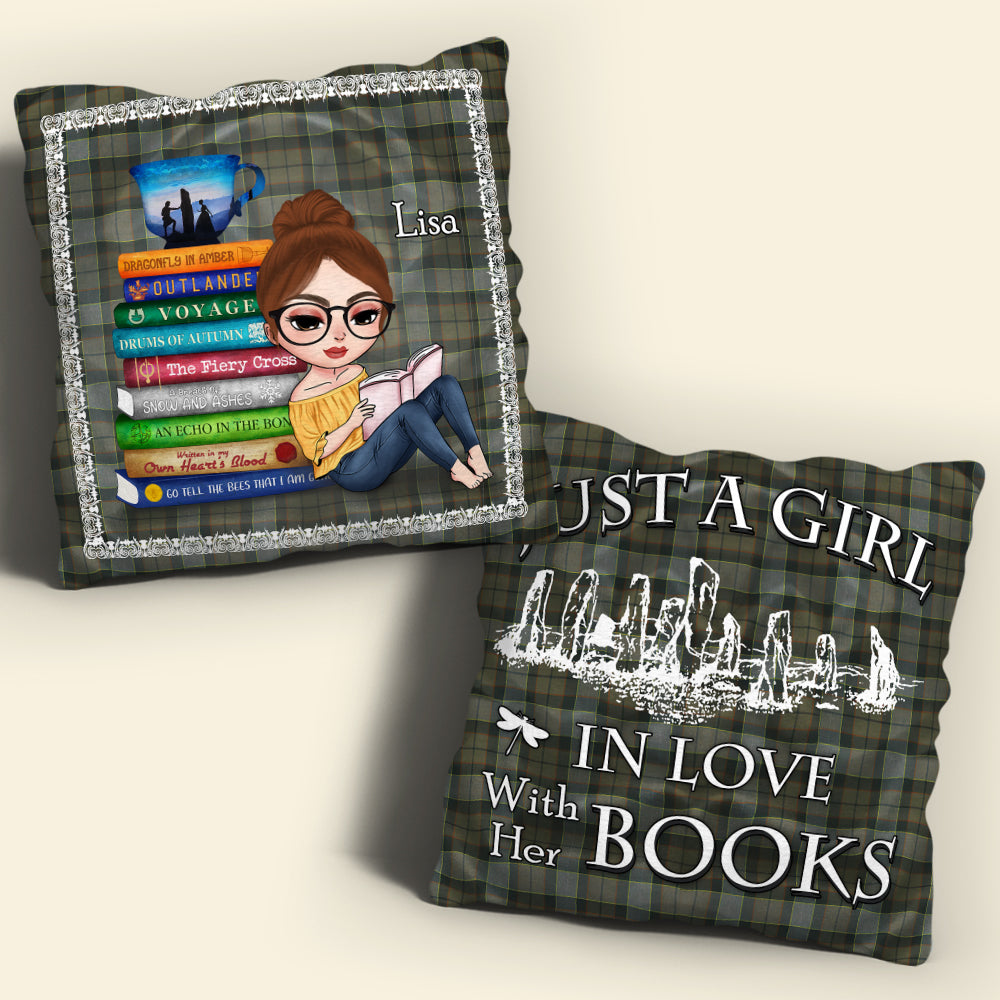 Book Just A Girl In Love With Her Books, Personalized Outlander Pillow with Book Stack Pattern - Pillow - GoDuckee
