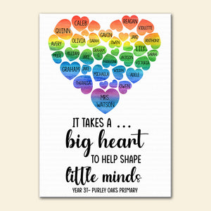 Custom Teacher s Little Heart Poster - It Takes A Big Heart To Help Shape Little Minds - Colorful Heart - Poster & Canvas - GoDuckee