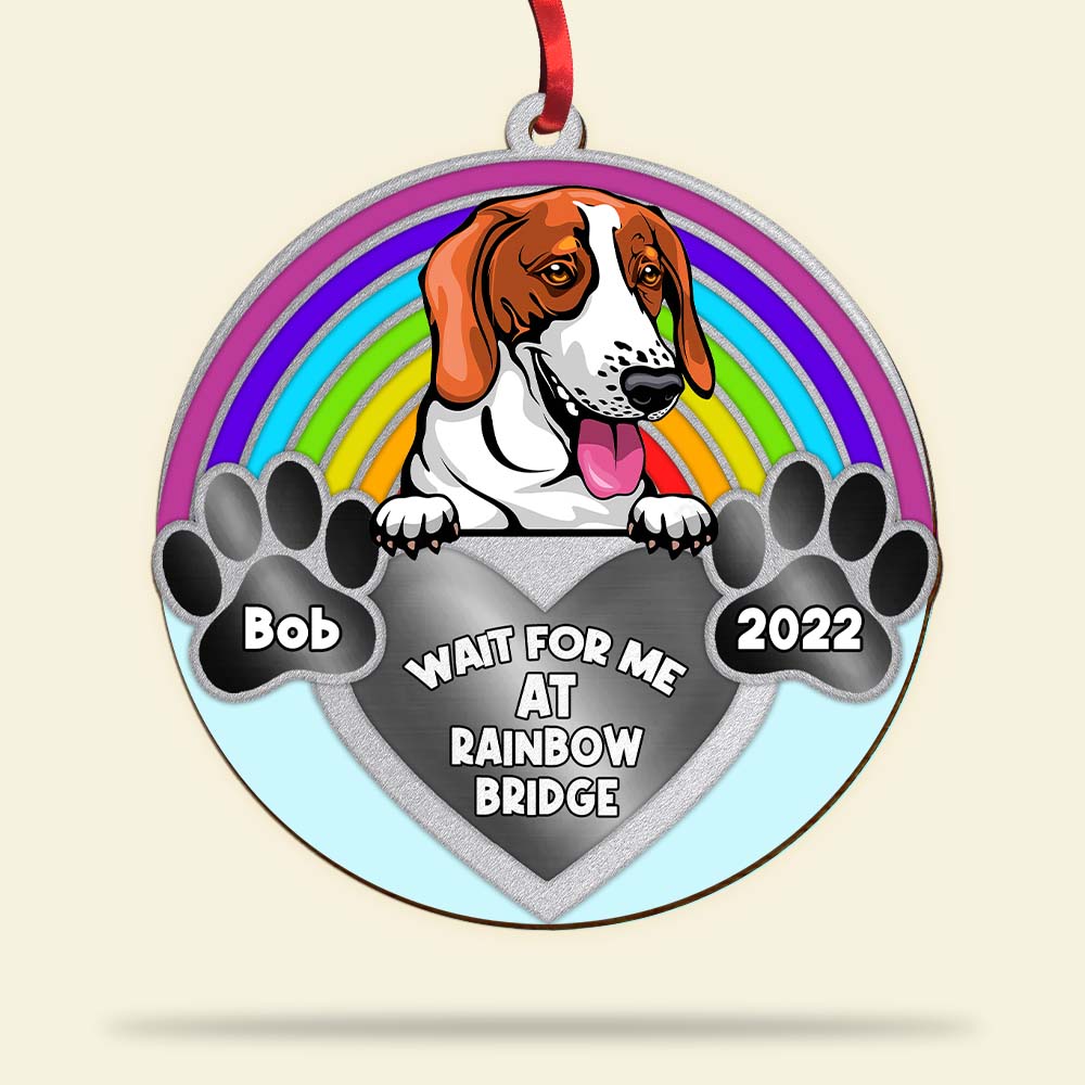 Personalized Dog/Cat Memorial Ornament, Wait For Me At Rainbow Bridge - Ornament - GoDuckee