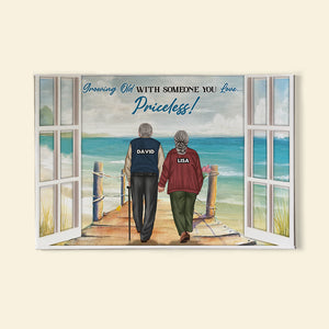 Personalized Old Couple Poster - Beach Window View - Growing Old With Someone You Love - Poster & Canvas - GoDuckee