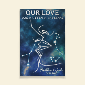 Our Love Was Written In The Stars, Personalized Zodiac Kiss Couple Line Canvas Print - Poster & Canvas - GoDuckee